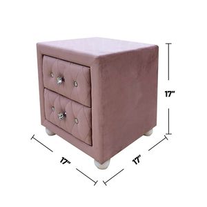 Comodino imbottito in tessuto rosa con 2 cassetti - Product Image 3