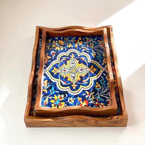 Bandeja de servicio minimalista moderna y duradera segura para alimentos de madera de acacia Natural pulida de alta calidad personalizada, Mesa para el hogar - Product Image 2