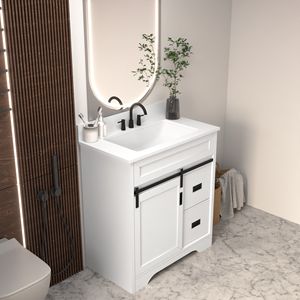 Mobile bagno da 30 pollici con lavabo singolo e ante scorrevoli stile rustico, mobiletto sottolavabo - Video prodotto - Product Image 2