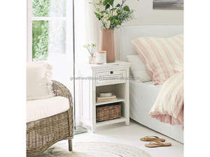 Mesita de Noche Moderna de Madera Maciza de Mango Blanca con 2 Cajones y Estante Abierto, Hecha a Mano, Minimalista, para Dormitorio 2026 - Product Image 5