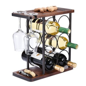 ชั้นวางไวน์ไม้สนวินเทจพร้อมโครงโลหะ |   ที่วางขวดไวน์ขายส่ง - Product Image 1