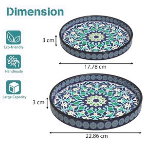 Fancy Customized <b>Sticker</b> Printed Mango Wooden Serving Tray Stylish Round Snacks Platter and Dinnerware Serving Trays for Sell - Product Image 2