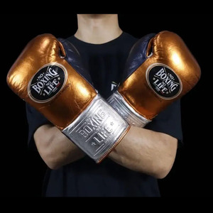 Gants de boxe en cuir de vachette véritable, rose, blanc et bordeaux, à lacets, pour l'entraînement et la combat, en vente. - Product Image 4