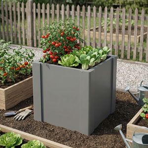 Gray 1.4 X 1.4 X 1.5 ft Raised Garden Bed Galvanized <b>Planter</b> <b>Box</b> for Outdoor Gardening for Vegetables Flowers Herbs Gloves - Product Image 2