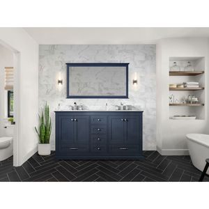 Navy Blue 60 In. W X 22 In. D Double Bath <b>Vanity</b> with Carrara Marble Top and 58 In. <b>Mirror</b> Bathroom <b>Vanities</b> - Product Image 3