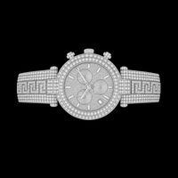 Montre chronographe en argent sertie de pierres avec bracelet à motif grec, entièrement ornée de pierres, design de montre-bracelet de luxe pour homme