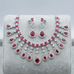 Collier en alliage plaqué argent avec zircone cubique, bijoux de luxe pour femmes, idéal pour mariage indien, fête nuptiale, mode - Product Image 6