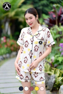 Ensemble pyjama imprimé singe pour femme, haut à manches courtes, coupe confortable, pour séance photo en extérieur - Product Image 5
