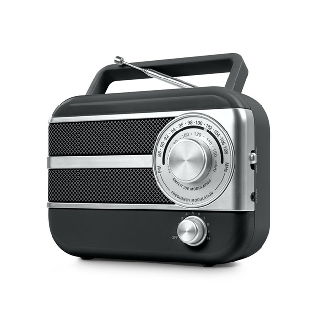 Best Price Analog Portable Radio Carrying Handle Retro Design Dual-Band Reception AC/DC Powered Durable Plastic Built-In Speaker
