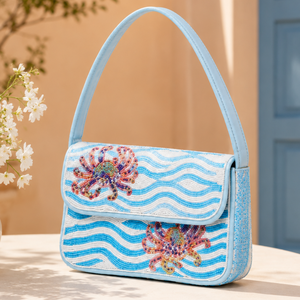 Luxury Hand Beaded Bohemian <b>Shoulder</b> Bag | Women Single <b>Strap</b> Ocean Wave Pattern Custom Size Fashion Handbag India OEM Supplier - Product Image 4