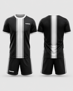 Ensemble de maillot de football pour homme F2WIN, noir et blanc, manches courtes, séchage rapide, respirant, polyester, uniforme pour toutes les saisons, sport pour adultes - Product Image 1