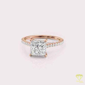 Anillo de Compromiso Vintage con Halo Oculto de Corte Ovalado, Anillo de Boda Solitario con Engaste de Garras Chapado en Oro de 14K con Diamantes Cultivados en Laboratorio - Product Image 1