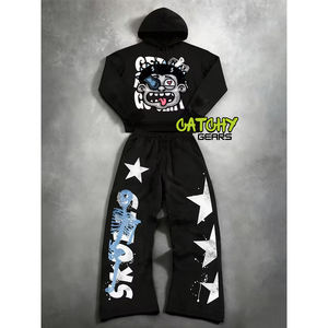 Ensemble de survêtement décontracté en coton respirant avec impression en relief pour hommes et femmes, personnalisable, style streetwear et sportswear, vente en gros OEM - Product Image 3