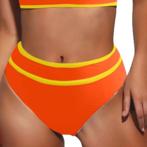 Conjunto de Baño Deportivo de 2 Piezas para Mujer, Color Naranja, Cuello Redondo, Sin Mangas, Pantalones Cortos de Cintura Alta, Spandex, Nailon, Secado Rápido, Ropa de Verano - Product Image 4
