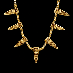 Yellow Gold Plated Spike Moissanite <b>Statement</b> <b>Necklace</b> Round Brilliant Cut Micro Insert Hip Hop Style Unisex Link Tennis Chain - Product Image 2