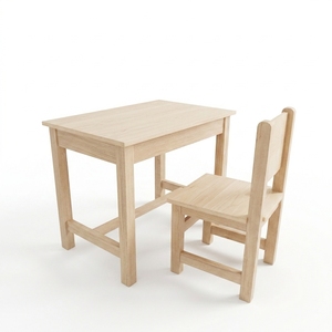 Ensemble de bureau et chaise pour enfants en bois naturel, table d'activités minimaliste pour enfants, table d'étude en bois pour tout-petits, ensemble de meubles pour salle de jeux - Product Image 1