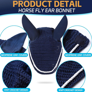 Couvre-oreilles équestres personnalisables pour chevaux, voiles anti-mouches à bord festonné avec cordon et garniture scintillante, bonnets pour chevaux - Product Image 6