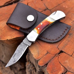 Mini Damascus Folding <b>Knife</b> Pocket <b>Knife</b> Handmade EDC <b>Knife</b> <b>Bone</b> <b>Handle</b> OEM High Quality Industrial Grade 58HRC Bulk Supply - Product Image 2