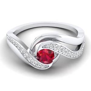 แหวนหมั้นเพชรโมอิสซาไนต์ทองคำแท้ 14K 18K ยี่ห้อ REYES สุดหรู ขายดี ทรงกลม 0.5 กะรัต ประดับพลอยทับทิม สำหรับผู้หญิง - Product Image 1