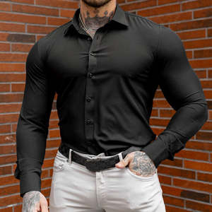 Camisas Casuales para Hombre, Color Granate, Manga Larga, Cierre de Botones, con Etiqueta Personalizada - Product Image 6