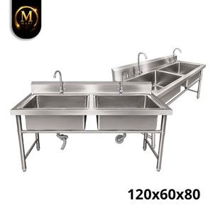 Heavy Duty Double Bowl <b>Sink</b> 0.8mm Thickness Stainless Steel Free Standing Commercial Kitchen Restaurant Washing Basin <b>Unit</b> - Product Image 4