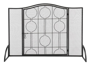 Paravent de cheminée en métal à grille circulaire contemporaine, pliable en trois panneaux, avec maille fine, protection anti-étincelles, protection de foyer sécurisée pour les enfants - Product Image 3
