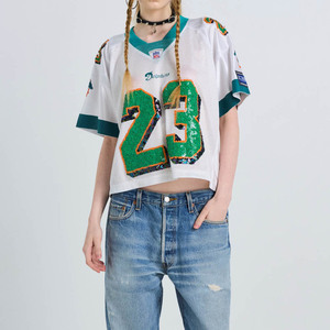 Top Corto de Malla Estampado con Cuello en V y Manga Media para Mujer, Estilo Jersey de Fútbol Americano, Ropa Urbana Transpirable, Logotipo Personalizado, Venta al por Mayor, Moda - Product Image 5