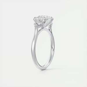 Bague de fiançailles à trois pierres avec diamants de laboratoire taille coussin et taille rond de 2,50 carats en pierres latérales, monture en or blanc 14 carats - Product Image 4