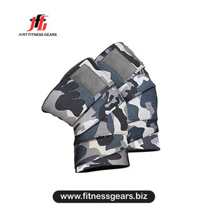 Genouillère de soutien rouge rayée réglable respirante avec fermeture auto-agrippante unisexe pour la protection et l'entraînement musculaire - Product Image 1
