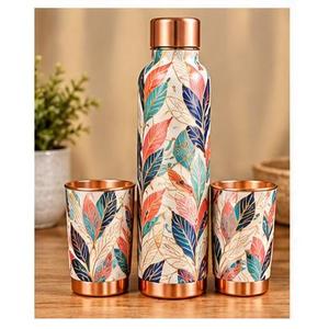 Juego de Termo y Taza de Cobre Ecológico Clásico con Diseño de Flor de Loto, Botella de Agua para Viaje, Caja de Regalo para Actividades al Aire Libre - Product Image 1