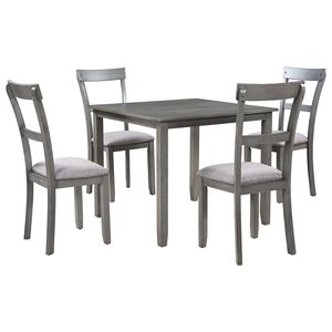 Set da Pranzo Industriale in Legno a 5 Pezzi, Tavolo da Cucina Grigio e 4 Sedie per Sala da Pranzo - Product Image 3