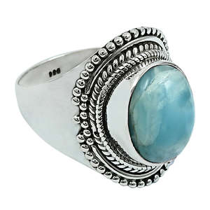 Anillos de Plata de Ley 925 al por Mayor, Gema de Larimar con Corte Ovalado Original, Joyería Unisex Hecha a Mano, Disponible a Precio de Fábrica - Product Image 1