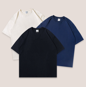 Camiseta de algodón de color liso para hombre, estilo oversize, cuello redondo, manga corta, informal, de punto, con hombros caídos - Product Image 2