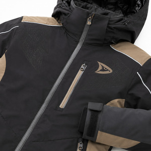 Women's Hooded Ski <b>Jacket</b> Black Tan Color Blocked <b>Waterproof</b> Synthetic Insulated Gore-Tex Zipper Closure - Product Image 5