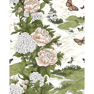 Papel Tapiz Autoadhesivo Vintage Boho con Diseño Floral, Papel de Contacto Beige con Mariposas y Flores, Mural de Pared Impermeable de Vinilo Autoadhesivo para el Hogar - Product Image 1