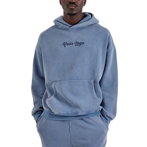 Custom Logo Blue Hoodie Wholesale Bulk Cotton Pullover Sweatshirt <b>Men</b> Women Streetwear Oversized Hoodies Private Label - Product Image 3
