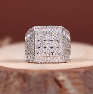 Iced Mens Moissanite <b>Ring</b> Hip Hop Bling <b>Ring</b> Square Baguette Cluster <b>Ring</b> Luxury <b>Statement</b> <b>Ring</b> Men Pave Iced <b>Ring</b> 925 Sterling - Product Image 1