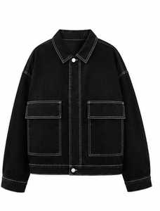 Chaqueta vaquera para mujer con cuello vuelto, color liso, cierre de botones y manga larga - Product Image 2