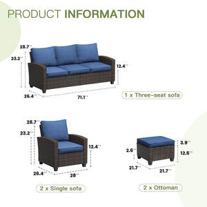 Groupe de sièges de canapé en rotin extérieur 7 pièces pour ensembles de jardin - Product Image 2