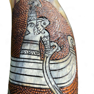 Cuerno para Beber de Buey/Búfalo Tallado a Mano, de Lujo, 2024, Estilo Vikingo Medieval, Ecológico, Portátil, Recuerdo, Color Natural, Artesanía Decorativa - Product Image 4