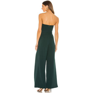 Combinaison élégante sans bretelles à jambes larges vert émeraude pour femme, combinaison une pièce tendance, vente en gros OEM - Product Image 3