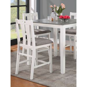 Set da Pranzo da 5 Pezzi con Tavolo in Legno Massello Bianco e 4 Sedie in Tessuto di Lino Grigio con Cuscini per Sala da Pranzo - Product Image 6