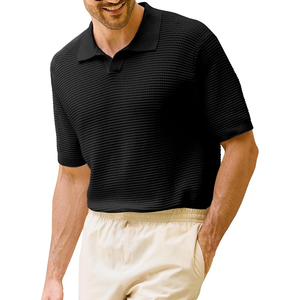 <b>Men's</b> <b>Black</b> Short Sleeve Knitted <b>Polo</b> Shirt Solid Color Casual Regular Fit Collared Design - Product Image 1