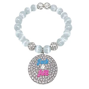 Bracelet extensible blanc perlé avec pendentif rond en cristal et accents en strass argentés, accessoire de mode pour femmes et jeunes filles - Product Image 1