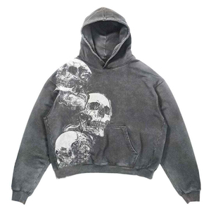 Sweat-shirt noir oversize pour homme avec logo frontal, style gothique, coupe classique, en coton French Terry respirant, éco-responsable, avec poche, pour l'hiver - Product Image 2
