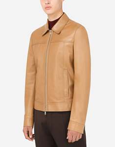 <b>Men</b>’s Tan Lambskin Leather <b>Jacket</b> Camel Beige Classic Collar Zip-Up <b>Biker</b> Motorcycle Casual Slim Fit Premium Leather <b>Jacket</b> - Product Image 3