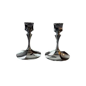 Glamorous Silver Fluted Candle Holders Juego de 2 decoración de declaración alta - Product Image 1