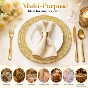Assiette de service décorative ronde en métal doré de luxe avec motif de feuilles en relief pour mariage, table à manger, restaurant - Product Image 3