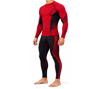 Ensemble de vêtements de sport pour homme, manches longues, compression, extensible, séchage rapide, pour la salle de sport, la course à pied, la remise en forme, l'entraînement athlétique - Product Image 5
