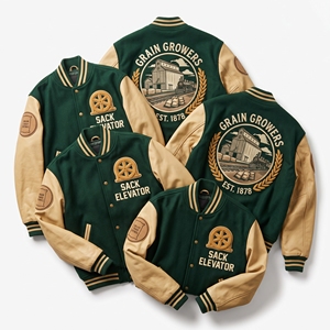 OEM Custom Varsity Letterman Jacket Wool Leather Sleeves Forest Harvest <b>Logging</b> Embroidery Sawbuck Patch Brown Coat - Product Image 4